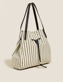 Hot Sale 👏 M&S Collection 👜 Handbags Canvas Striped Drawstring Tote Bag 😍