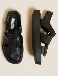Brand new 😀 M&S Collection Leather Strappy Flat 🩴 Sandals ✨ -Women's Holiday Shop Sales SD 01 T02 4908 Y0 X EC 1