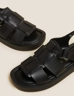 Brand new 😀 M&S Collection Leather Strappy Flat 🩴 Sandals ✨ -Women's Holiday Shop Sales SD 01 T02 4908 Y0 X EC 3