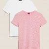 New ❤️ M&S Collection Women 2 Pack Cotton Rich Fitted T-Shirts 🧨