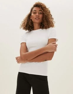 New ❤️ M&S Collection Women 2 Pack Cotton Rich Fitted T-Shirts 🧨 -Women's Holiday Shop Sales SD 01 T41 4025Z EX X EC 2