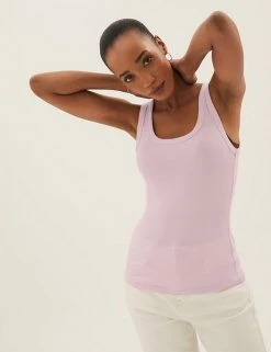 Cheapest ✔️ M&S Collection Tops Cotton Rich Ribbed Crew Neck Vest Top 👍 -Women's Holiday Shop Sales SD 01 T41 4193 A0 X EC 1