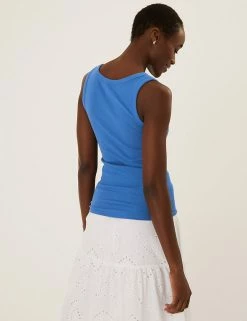 Cheapest ✔️ M&S Collection Tops Cotton Rich Ribbed Crew Neck Vest Top 👍 -Women's Holiday Shop Sales SD 01 T41 4193 E0 X EC 3