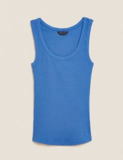 Cheapest ✔️ M&S Collection Tops Cotton Rich Ribbed Crew Neck Vest Top 👍 -Women's Holiday Shop Sales SD 01 T41 4193 E0 X EC 90