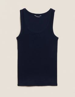 Cheapest ✔️ M&S Collection Tops Cotton Rich Ribbed Crew Neck Vest Top 👍 -Women's Holiday Shop Sales SD 01 T41 4193 F0 X EC 90
