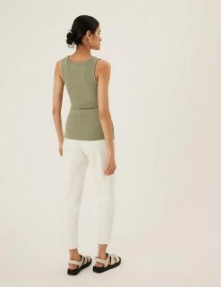 Cheapest ✔️ M&S Collection Tops Cotton Rich Ribbed Crew Neck Vest Top 👍 -Women's Holiday Shop Sales SD 01 T41 4193 KH X EC 3