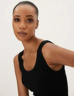 Cheapest ✔️ M&S Collection Tops Cotton Rich Ribbed Crew Neck Vest Top 👍 -Women's Holiday Shop Sales SD 01 T41 4193 Y0 X EC 2