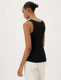 Cheapest ✔️ M&S Collection Tops Cotton Rich Ribbed Crew Neck Vest Top 👍 -Women's Holiday Shop Sales SD 01 T41 4193 Y0 X EC 3