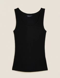 Cheapest ✔️ M&S Collection Tops Cotton Rich Ribbed Crew Neck Vest Top 👍 -Women's Holiday Shop Sales SD 01 T41 4193 Y0 X EC 90