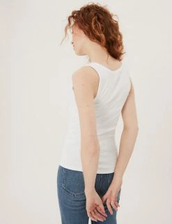 Cheapest ✔️ M&S Collection Tops Cotton Rich Ribbed Crew Neck Vest Top 👍 -Women's Holiday Shop Sales SD 01 T41 4193 Z0 X EC 2