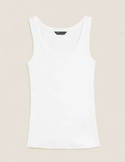 Cheapest ✔️ M&S Collection Tops Cotton Rich Ribbed Crew Neck Vest Top 👍 -Women's Holiday Shop Sales SD 01 T41 4193 Z0 X EC 90