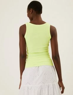 Cheapest ✔️ M&S Collection Tops Cotton Rich Ribbed Crew Neck Vest Top 👍 -Women's Holiday Shop Sales SD 01 T41 4193 Z2 X EC 3