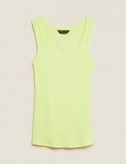 Cheapest ✔️ M&S Collection Tops Cotton Rich Ribbed Crew Neck Vest Top 👍 -Women's Holiday Shop Sales SD 01 T41 4193 Z2 X EC 90