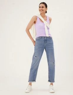 Flash Sale 😀 M&S Collection Women Cotton Rich Striped Crew Neck Vest Top ✔️ -Women's Holiday Shop Sales SD 01 T41 4198 A4 X EC 0