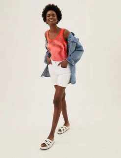 Flash Sale 😀 M&S Collection Women Cotton Rich Striped Crew Neck Vest Top ✔️ -Women's Holiday Shop Sales SD 01 T41 4198 P4 X EC 0