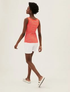 Flash Sale 😀 M&S Collection Women Cotton Rich Striped Crew Neck Vest Top ✔️ -Women's Holiday Shop Sales SD 01 T41 4198 P4 X EC 3