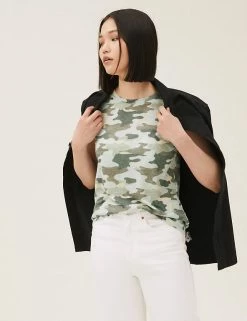 Coupon 🔥 M&S Collection Women Camouflage Crew Neck Relaxed Tank Top 🔔