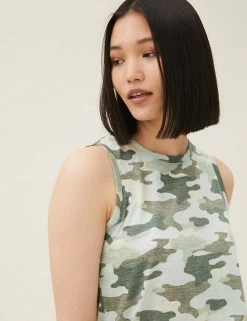 Coupon 🔥 M&S Collection Women Camouflage Crew Neck Relaxed Tank Top 🔔 7 Coupon 🔥 M&S Collection Women Camouflage Crew Neck Relaxed Tank Top 🔔 -Women's Holiday Shop Sales SD 01 T41 4306 KA X EC 1