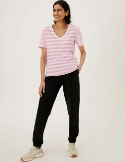 New 🤩 M&S Collection T-shirts Pure Cotton Striped Straight Fit T-Shirt 🛒 -Women's Holiday Shop Sales SD 01 T41 8593 A7 X EC 0