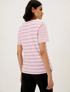 New 🤩 M&S Collection T-shirts Pure Cotton Striped Straight Fit T-Shirt 🛒 -Women's Holiday Shop Sales SD 01 T41 8593 A7 X EC 1