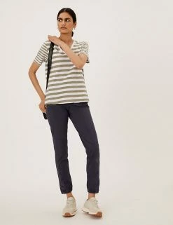 New 🤩 M&S Collection T-shirts Pure Cotton Striped Straight Fit T-Shirt 🛒 -Women's Holiday Shop Sales SD 01 T41 8593 KA X EC 1
