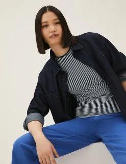 Wholesale ๐ M&S Collection T-shirts Cotton Rich Striped Fitted T-Shirt ๐