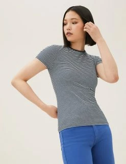 Wholesale 🌟 M&S Collection T-shirts Cotton Rich Striped Fitted T-Shirt 👏 6 Wholesale 🌟 M&S Collection T-shirts Cotton Rich Striped Fitted T-Shirt 👏 -Women's Holiday Shop Sales SD 01 T41 8762 F4 X EC 1