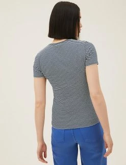Wholesale 🌟 M&S Collection T-shirts Cotton Rich Striped Fitted T-Shirt 👏 7 Wholesale 🌟 M&S Collection T-shirts Cotton Rich Striped Fitted T-Shirt 👏 -Women's Holiday Shop Sales SD 01 T41 8762 F4 X EC 2