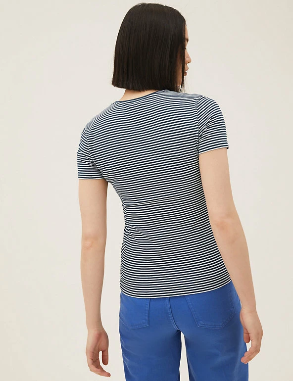Wholesale 🌟 M&S Collection T-shirts Cotton Rich Striped Fitted T-Shirt 👏 4 Wholesale 🌟 M&S Collection T-shirts Cotton Rich Striped Fitted T-Shirt 👏 - Image 4