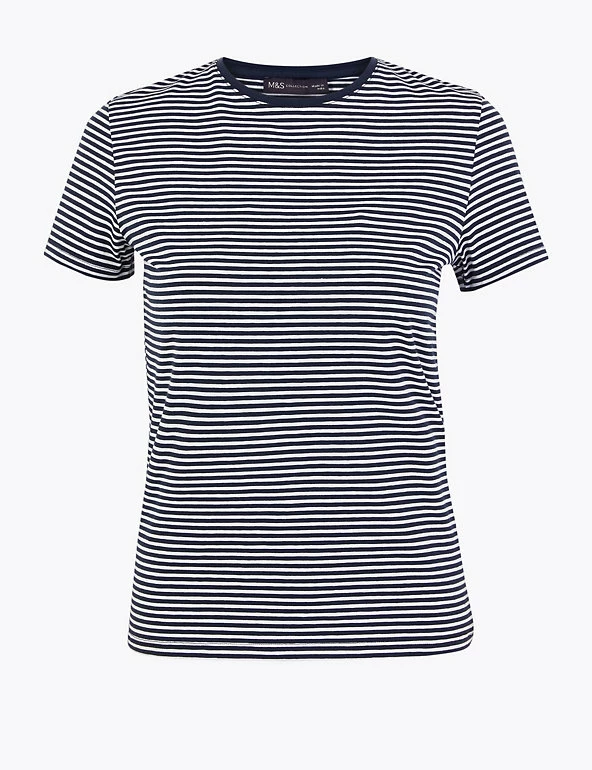 Wholesale 🌟 M&S Collection T-shirts Cotton Rich Striped Fitted T-Shirt 👏 2 Wholesale 🌟 M&S Collection T-shirts Cotton Rich Striped Fitted T-Shirt 👏 - Image 2