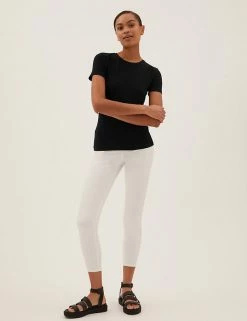 Flash Sale 😀 M&S Collection T-shirts Cotton Rich Fitted T-Shirt 🔥 -Women's Holiday Shop Sales SD 01 T41 8986 Y0 X EC 0