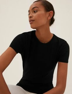 Flash Sale 😀 M&S Collection T-shirts Cotton Rich Fitted T-Shirt 🔥 -Women's Holiday Shop Sales SD 01 T41 8986 Y0 X EC 2