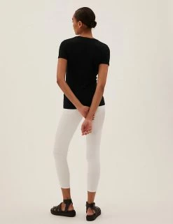 Flash Sale 😀 M&S Collection T-shirts Cotton Rich Fitted T-Shirt 🔥 -Women's Holiday Shop Sales SD 01 T41 8986 Y0 X EC 3
