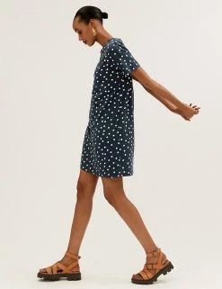 Discount 🥰 M&S Collection 👗 Dresses Pure Cotton Polka Dot Mini T-Shirt 👗 Dress 😀