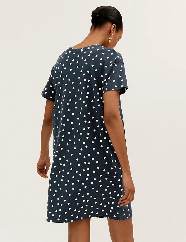 Discount 🥰 M&S Collection 👗 Dresses Pure Cotton Polka Dot Mini T-Shirt 👗 Dress 😀 4 Discount 🥰 M&S Collection 👗 Dresses Pure Cotton Polka Dot Mini T-Shirt 👗 Dress 😀 - Image 4