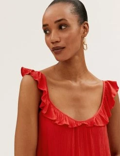 Outlet 🎁 M&S Collection 👗 Dresses V-Neck Frill Detail Midaxi Slip 👗 Dress 🌟 -Women's Holiday Shop Sales SD 01 T42 7309 B0 X EC 2