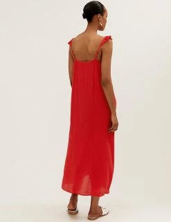 Outlet 🎁 M&S Collection 👗 Dresses V-Neck Frill Detail Midaxi Slip 👗 Dress 🌟 -Women's Holiday Shop Sales SD 01 T42 7309 B0 X EC 3