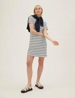 Best Sale ✨ M&S Collection 👗 Dresses Pure Cotton Striped T-Shirt 👗 Dress 🎉