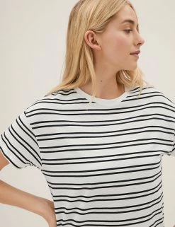 Best Sale ✨ M&S Collection 👗 Dresses Pure Cotton Striped T-Shirt 👗 Dress 🎉 -Women's Holiday Shop Sales SD 01 T42 7347 Y8 X EC 2