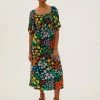 Outlet 🎁 M&S Collection 👗 Dresses Floral Tie Neck Midi Waisted 👗 Dress 🎁