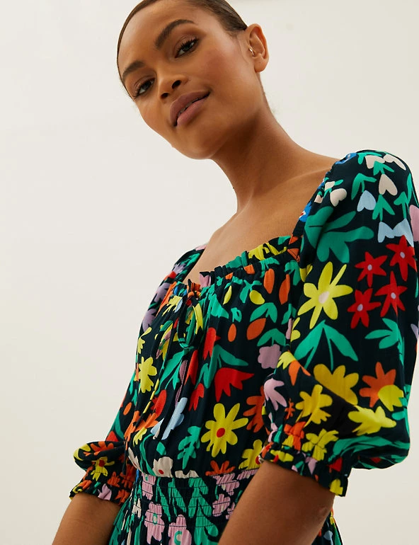 Outlet 🎁 M&S Collection 👗 Dresses Floral Tie Neck Midi Waisted 👗 Dress 🎁 3 Outlet 🎁 M&S Collection 👗 Dresses Floral Tie Neck Midi Waisted 👗 Dress 🎁 - Image 3