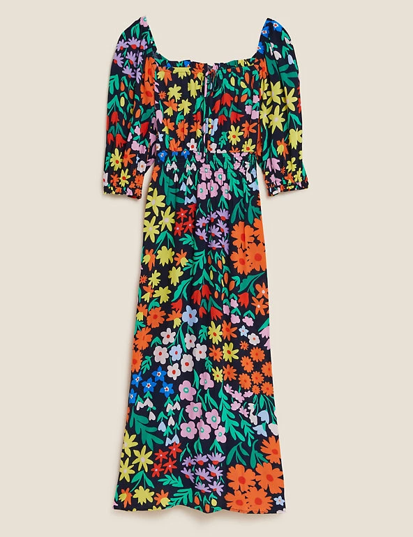 Outlet 🎁 M&S Collection 👗 Dresses Floral Tie Neck Midi Waisted 👗 Dress 🎁 2 Outlet 🎁 M&S Collection 👗 Dresses Floral Tie Neck Midi Waisted 👗 Dress 🎁 - Image 2