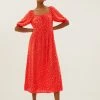 Promo 🎉 M&S Collection 👗 Dresses Printed Tie Neck Midi Waisted 👗 Dress 🌟