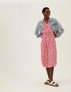 Wholesale 🔥 M&S Collection 👗 Dresses Ditsy Floral V-Neck Midi Waisted 👗 Dress ✨ -Women's Holiday Shop Sales SD 01 T42 7672 B4 X EC 2