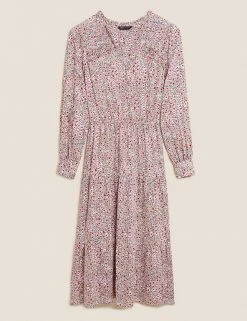 Wholesale 🔥 M&S Collection 👗 Dresses Ditsy Floral V-Neck Midi Waisted 👗 Dress ✨ -Women's Holiday Shop Sales SD 01 T42 7672 V4 X EC 90