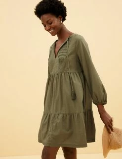 Hot Sale 🎁 M&S Collection Women Pure Cotton Pintuck Mini Swing 👗 Dress 👍