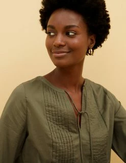 Hot Sale 🎁 M&S Collection Women Pure Cotton Pintuck Mini Swing 👗 Dress 👍 -Women's Holiday Shop Sales SD 01 T52 3635 KH X EC 1