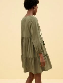 Hot Sale 🎁 M&S Collection Women Pure Cotton Pintuck Mini Swing 👗 Dress 👍 -Women's Holiday Shop Sales SD 01 T52 3635 KH X EC 2