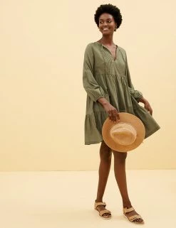 Hot Sale 🎁 M&S Collection Women Pure Cotton Pintuck Mini Swing 👗 Dress 👍 -Women's Holiday Shop Sales SD 01 T52 3635 KH X EC 3