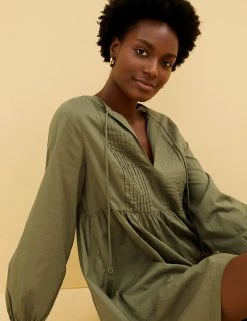 Hot Sale 🎁 M&S Collection Women Pure Cotton Pintuck Mini Swing 👗 Dress 👍 -Women's Holiday Shop Sales SD 01 T52 3635 KH X EC 4